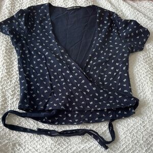 Brandy Melville Blue Wrap Blouse with Tie Front